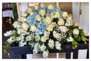 Rosamungthorns custom blue and white casket spray