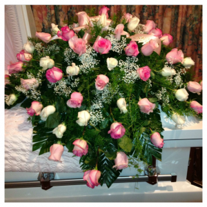 Rosamungthorns Traditional rose casket spray