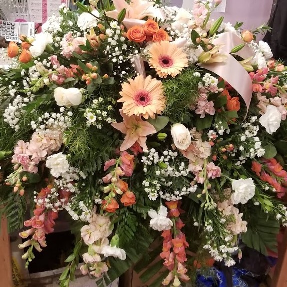 Peaches & Cream Casket Spray RoseAmongThorns